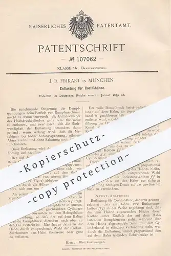 original Patent -  J. R. Frikart , München , 1899 , Entlastung f. Corlisshähne an Dampfmaschinen | Dampfmaschine , Motor