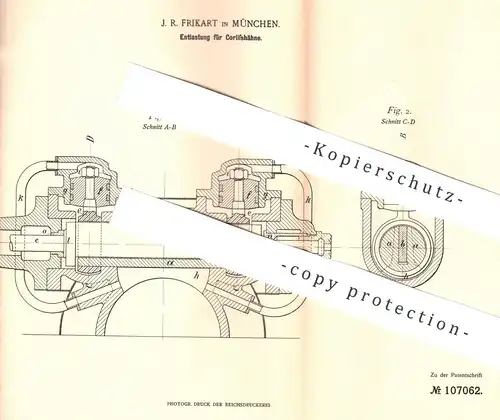 original Patent -  J. R. Frikart , München , 1899 , Entlastung f. Corlisshähne an Dampfmaschinen | Dampfmaschine , Motor