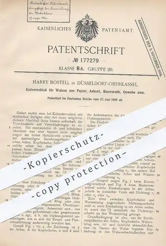 original Patent - Harry Bostell , Düsseldorf / Oberkassel , 1905 , Verschluss für Walze aus Papier , Asbest , Baumwolle