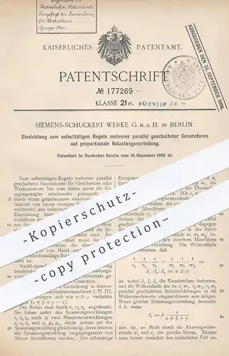 original Patent - Siemens Schuckert Werke Berlin , 1905 , Regeln mehrerer parallel geschalteter Generatoren | Generator
