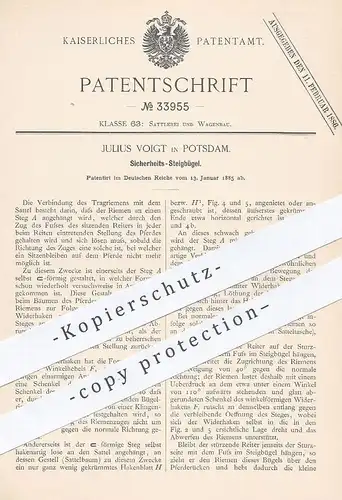 original Patent - Julius Voigt , Potsdam , 1885 , Sicherheits - Steigbügel | Pferd , Reiter , Kutsche , Pferde , Sattler