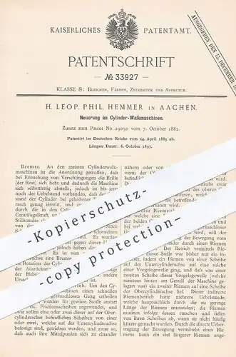 original Patent - H. Leop. Phil. Hemmer , Aachen , 1885 , Zylinder - Walkmaschinen | Walkmühle | Filz , Färben , Gewebe