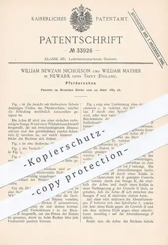 original Patent - William Newzam Nicholson , William Mather , Newark upon Trent , England , Pferde - Rechen | Landwirt