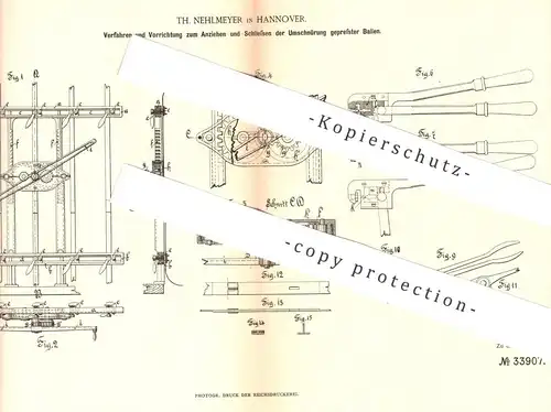 original Patent - Th. Nehlmeyer , Hannover , 1885 , Ballenpresse | Ballen - Presse , Pressen , Stroh , Strohpresse !!