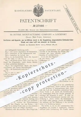 original Patent - Mc Intyre Manufacturing Comp. , Lockport , New York USA , 1884 , Staub & reine Luft trennen bei Mühlen