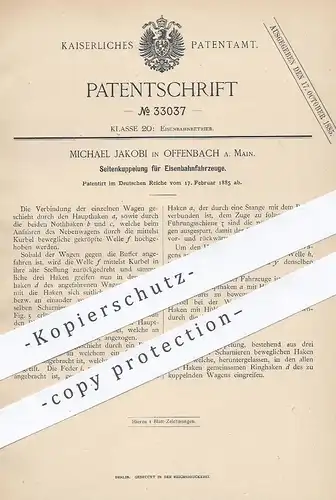 original Patent - Michael Jakobi , Offenbach / Main , 1885 , Seitenkupplung für Eisenbahnen | Eisenbahn - Kupplung !!