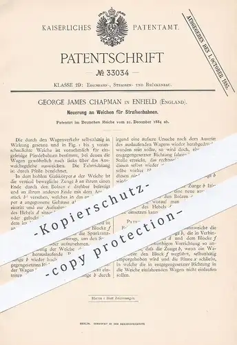 original Patent - George James Chapman , Enfield , England , 1884 , Weichen für Straßenbahn , Eisenbahn | Weiche !!!