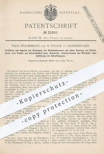 original Patent - Paul Frauenkron , H. Strack , Gelsenkirchen , 1884 , Gewinnung von Ammoniakwasser | Koks , Kohle !!