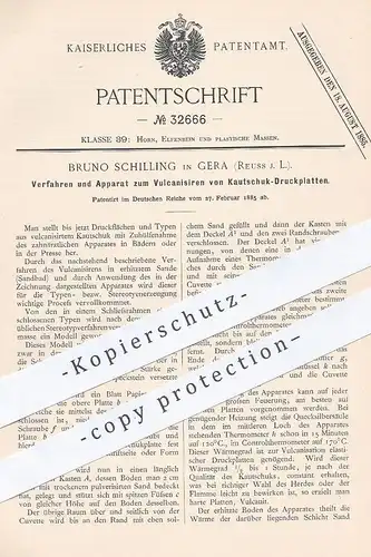 original Patent - Bruno Schilling , Gera / Reuss , 1885 , Vulkanisieren von Kautschuk - Druckplatten | Druck , Presse !