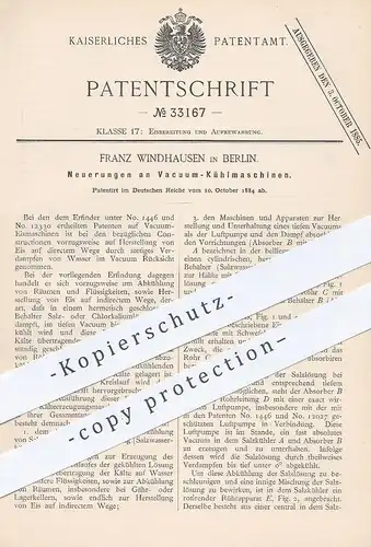 original Patent - Franz Windhausen , Berlin , 1884 , Vacuum - Kühlmaschine | Vakuum - Kühlung | Eis , Kühlschrank !!