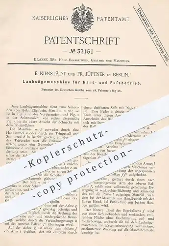 original Patent - E. Nienstädt , Fr. Jüptner , Berlin  1885 , Laubsägemaschine | Laubsäge , Holz Säge , Sägen , Tischler