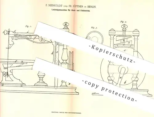 original Patent - E. Nienstädt , Fr. Jüptner , Berlin  1885 , Laubsägemaschine | Laubsäge , Holz Säge , Sägen , Tischler