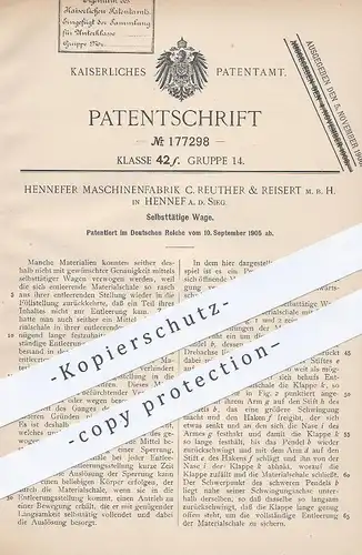 original Patent - Hennefer Maschinenfabrik C. Reuther & Reisert , Hennef , 1905 , Waage , Waage | Waagschale , Gewicht !