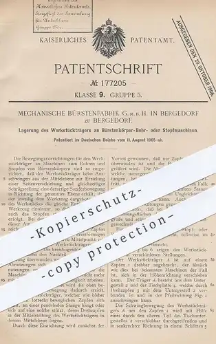 original Patent - Mechanische Bürstenfabrik , Bergedorf , 1905 , Bohren u. Stopfen von Bürstenkörper | Bürste , Bürsten