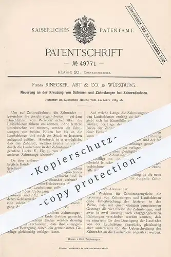 original Patent - Rinecker , Abt & Co. , Würzburg 1889 , Kreuzung von Schienen & Zahnstangen bei Zahnradbahn | Eisenbahn