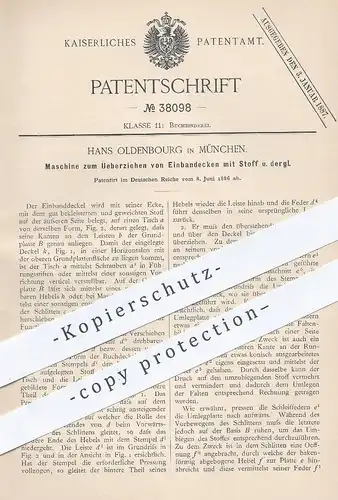 original Patent - Hans Oldenbourg , München , 1886 , Überziehen von Einbandecken mit Stoff | Buchbinder , Buch !!!