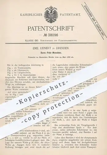 original Patent - Emil Leinert , Dresden , 1886 , Darm - Putzmaschine | Fleisch , Wurst , Fleischer , Schlachter !!!