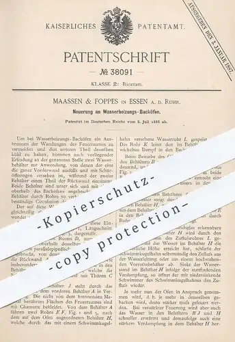 original Patent - Maassen & Foppes , Essen / Ruhr , 1886 , Wasserheizungs - Backofen | Ofen , Bäcker , Bäckerei , Herd !