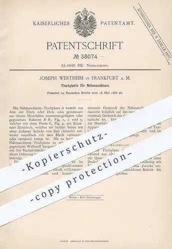 original Patent - Joseph Wertheim , Frankfurt / Main , 1886 , Tischplatte für Nähmaschine | Nähmaschinen , Schneider !!!