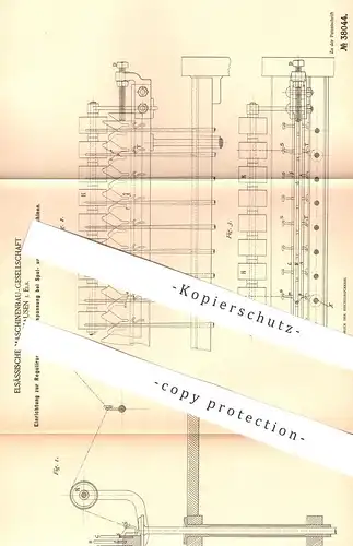original Patent - Elsässische Maschinenbau Gesellschaft , Mülhausen / Elsass , 1886 , Fadenspannung an Zwirn - Maschinen