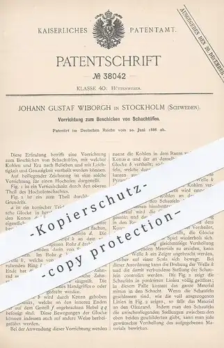 original Patent - Johann Gustaf Wiborgh , Stockholm , Schweden , 1886 , Beschicken von Schachtöfen | Ofen , Schachtofen