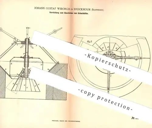 original Patent - Johann Gustaf Wiborgh , Stockholm , Schweden , 1886 , Beschicken von Schachtöfen | Ofen , Schachtofen