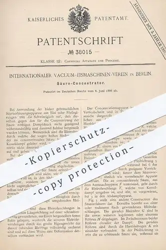 original Patent - Internationaler Vacuum Eismaschinen Verein , Berlin , 1886 , Säure - Konzentrator | Blei , Chemie !!!