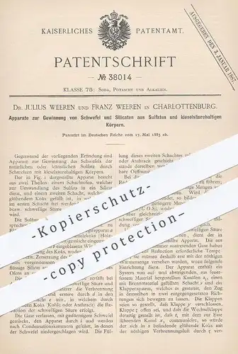 original Patent - Dr. Julius u. Franz Weeren , Berlin / Charlottenburg , 1885 , Gewinnung von Schwefel & Silikat | Säure