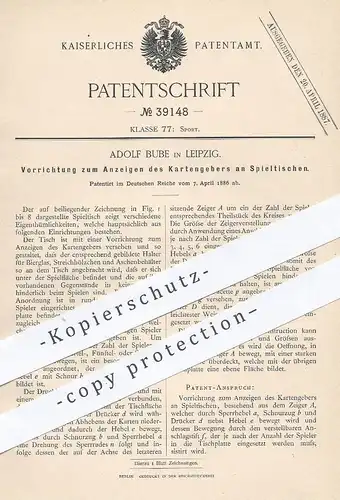 original Patent - Adolf Bube , Leipzig , 1886 , Anzeigen des Kartengebers am Spieltisch | Kasino , Casino , Kartenspiel