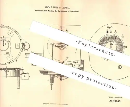 original Patent - Adolf Bube , Leipzig , 1886 , Anzeigen des Kartengebers am Spieltisch | Kasino , Casino , Kartenspiel