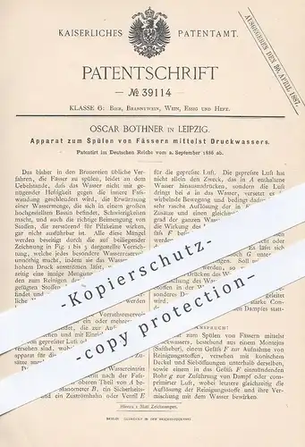 original Patent - Oscar Bothner , Leipzig , 1886 , Spülen der Fässer mittels Druckwasser | Bier - Fass , Bierfass , Wein