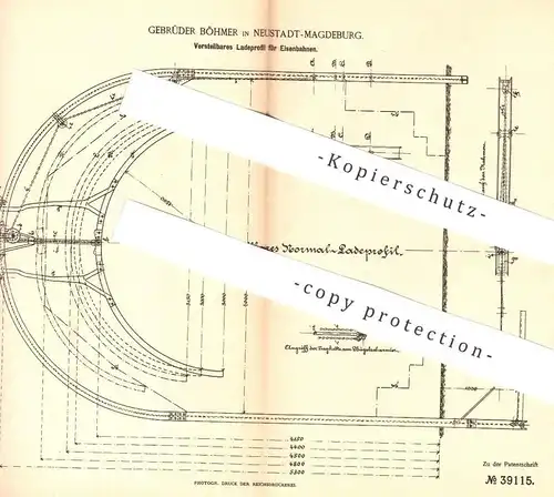 original Patent - Gebr. Böhmer , Magdeburg / Neustadt , 1886 , Ladeprofil für Eisenbahnen | Eisenbahn , Lokomotive !!!