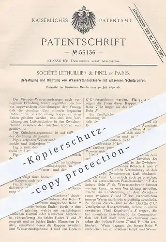 original Patent - Société Lethuillier & Pinel , Paris 1890 , Dichtung von Wasserstandsglas | Wasserstandszeiger , Kessel