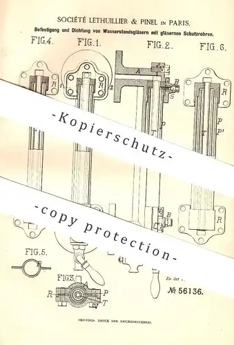 original Patent - Société Lethuillier & Pinel , Paris 1890 , Dichtung von Wasserstandsglas | Wasserstandszeiger , Kessel