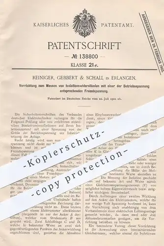 original Patent - Reiniger , Gebbert & Schall , Erlangen , 1902 , Messen von Widerstand mit Fremdspannung | Strom , Akku
