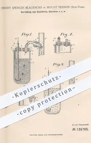 original Patent - Henry Spencer Blackmore , Mount Vernon , New York , 1901 , Desinfizieren , Odorisieren | Desinfektion