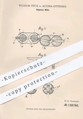 original Patent - Wilhelm Fette , Hamburg / Altona - Ottensen , 1902 , Biegsame Welle | Motor , Motoren !!