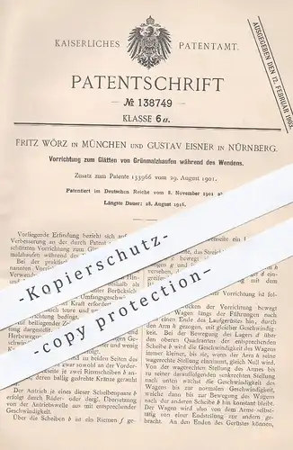 original Patent - Fritz Wörz , München , Gustav Eisner , Nürnberg , 1901 , Glätten von Grünmalzhaufen | Malz wenden !!