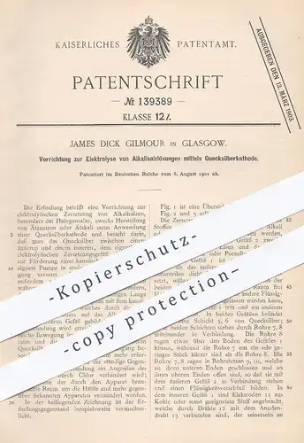 original Patent - James Dick Gilmour , Glasgow , 1901 , Elektrolyse von Alkalisalzlösungen mittels Quecksilberkathode !