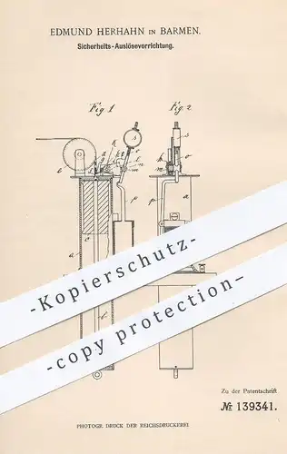 original Patent - Edmund Herhahn , Barmen , 1902 , Auslösen sofortigen Stillstands an Maschinen | Arbeitsschutz , Motor