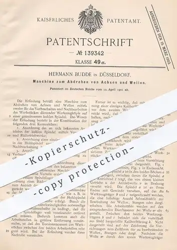 original Patent - Hermann Budde , Düsseldorf , 1901 , Maschine zum Abdrehen von Achsen und Wellen | Drehbank , Metall !!