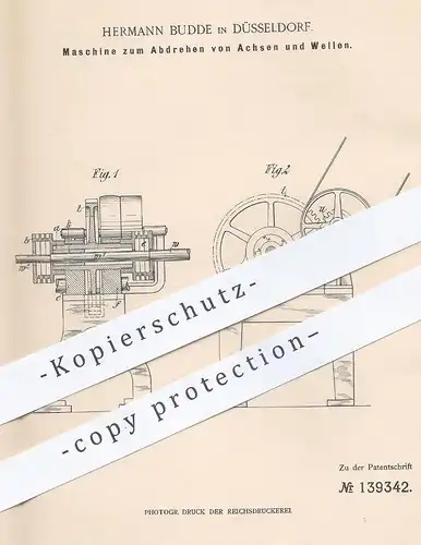 original Patent - Hermann Budde , Düsseldorf , 1901 , Maschine zum Abdrehen von Achsen und Wellen | Drehbank , Metall !!