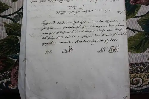 sehr altes Dokument , Rostock anno 1777 , Dr. Johann Richelmann an den Herzog von Mecklenburg !!!