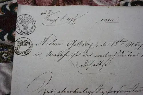 alte Urkunde mit Siegel , 1834 , Advokat Koth in Goldberg , Mecklenburg !!!