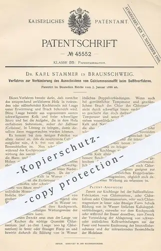 original Patent - Dr. Karl Stammer , Braunschweig , 1888 , Sulfitverfahren | Sulfit | Papierfabrik , Papier , Holz !!