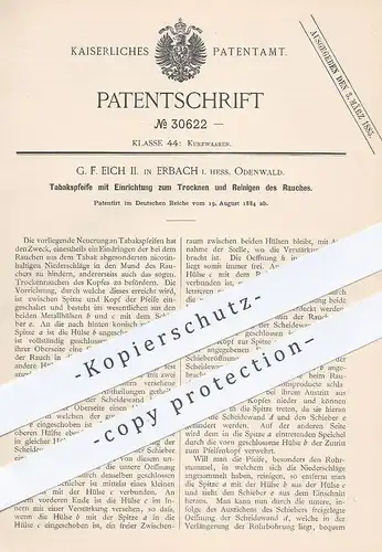 original Patent - G. F. Eich II. , Erbach / Odenwald , 1884 , Tabakspfeife | Tabak  Pfeife | Rauchen , Zigarre , Pfeifen