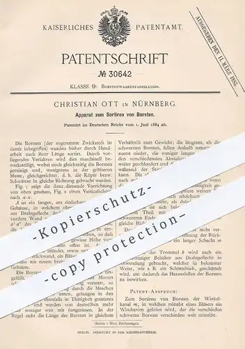 original Patent - Christian Ott , Nürnberg , 1884 , Sortieren von Borsten | Bürsten , Bürstenmacher , Besen , Pinsel !!