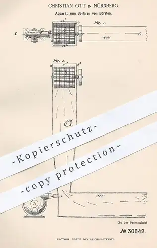 original Patent - Christian Ott , Nürnberg , 1884 , Sortieren von Borsten | Bürsten , Bürstenmacher , Besen , Pinsel !!