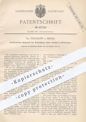 original Patent - Dr. Telschow , Berlin , 1887 , Elektr.Apparat zur Erzeugung warmer Luft | Medizin , Arzt , Zahnarzt