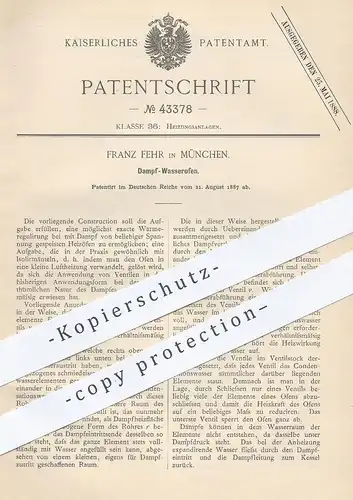 original Patent - Franz Fehr , München , 1887 , Dampf - Wasserofen | Ofen , Öfen , Heizung , Ofenbauer , Heizofen !!